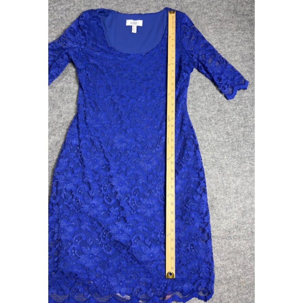 Belle Badgley Mischka Katia Dress Womens 12 Blue Lace Sheath Cocktail Party - Picture 10 of 11